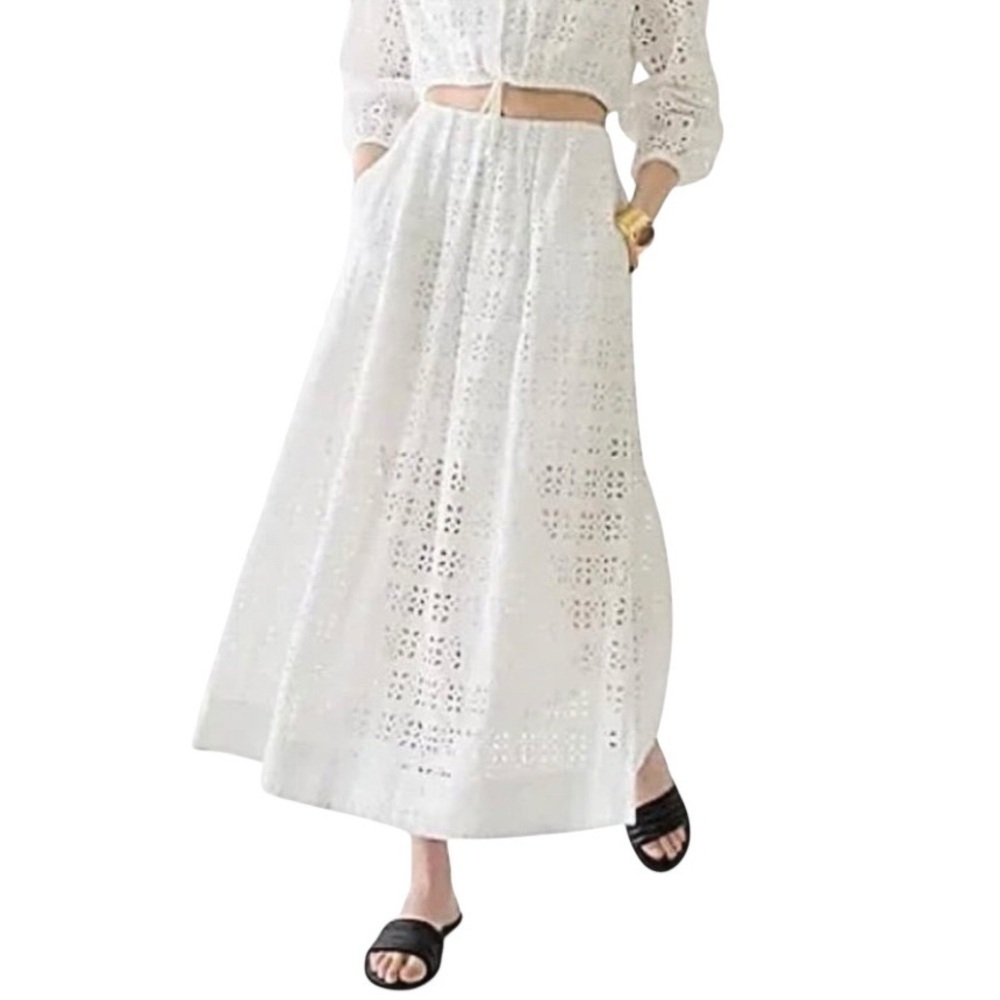 J. CREW Linen Blend Maxi Skirt in Eyelet Lace‎ BI743